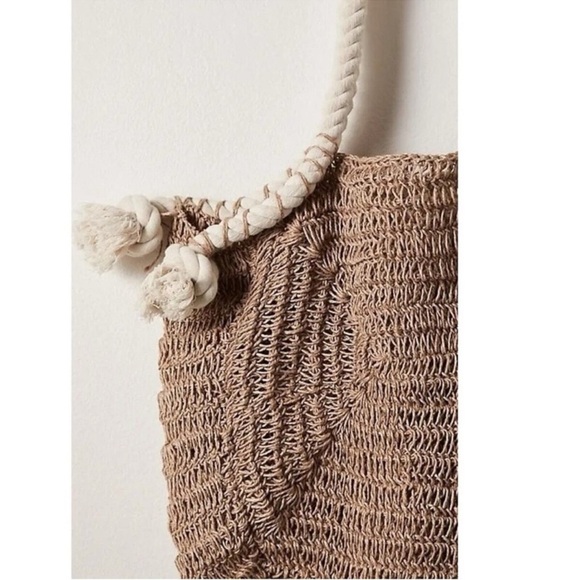 New Free People Anju Amalfi Jute Bag Tote Woven Beach Tan Cream - Picture 14 of 16